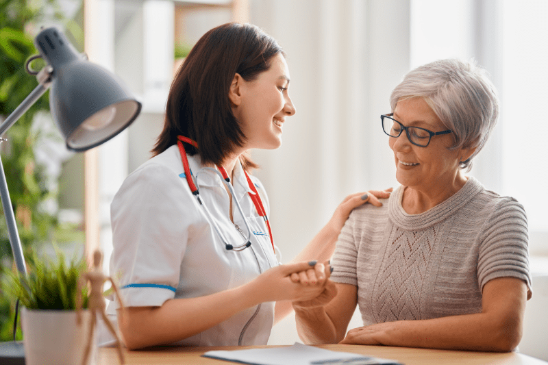 Senior woman in conversation with a doctor