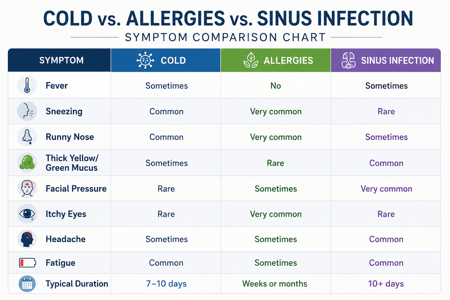 Cold vs Allergies vs Sinus Infection: How to Tell the Difference ...